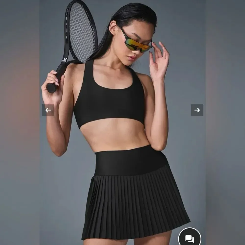 alo yoga XXS Black Pleated Grand Slam Tennis Skirt Built in Skort
